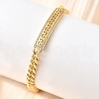Brass Micro Pave Clear Cubic Zirconia Rectangle Link Bracelets BJEW-F498-01B-G-1
