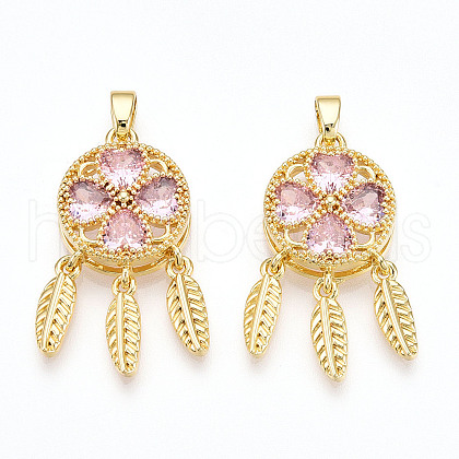 Brass Micro Pave Cubic Zirconia Pendants KK-N254-222G-1