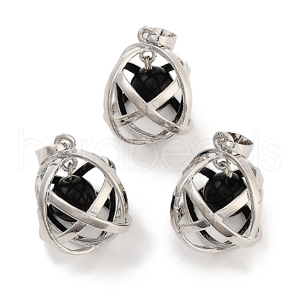 Natural Obsidian Round Ball Pendants G-Q163-05P-06-1