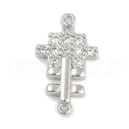 Brass Clear Cubic Zirconia Cross Connector Charms KK-Q028-33P-1