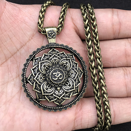 Mandala Flower Chakra Alloy Pendant Wheat Chain Necklaces for Women FS-WG99C38-03-1