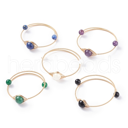 Natural Gemstone Round Beaded Bangle BJEW-JB07816-1
