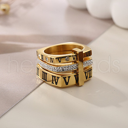 Roman Numerals 304 Stainless Steel & Crystal Rhinestone Finger Rings FS-WGD9A22-23-1