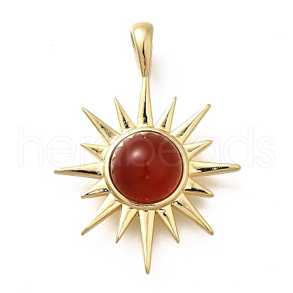 Brass Pave Natural Carnelian(Dyed & Heated) Pendants X-KK-Q043-17G-1