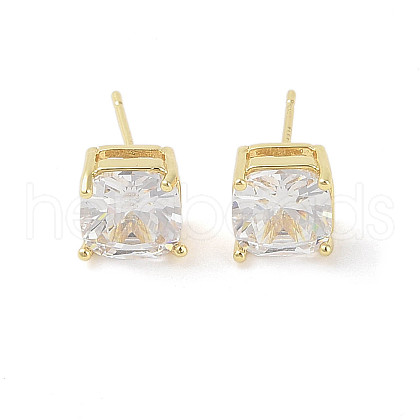 Square Brass Stud Earrings with Clear Glass for Women X-EJEW-L285-006G-1