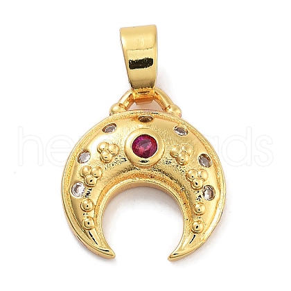 Moon Theme Rack Plating Brass Micro Pave Cubic Zirconia Pendants KK-Z071-52G-04-1