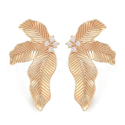 Brass Pave Clear Cubic Zirconia Stud Earring Findings KK-N256-27G-1