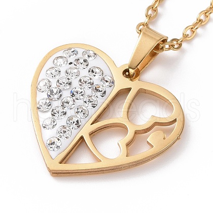 Crystal Rhinestone Heart Pendant Necklace with Vacuum Plating 304 Stainless Steel Chains for Women NJEW-E014-21G-1