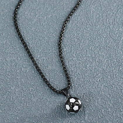 Football 201 Stainless Steel White Enamel Pendant Box Chain Necklaces for Men FS-WGF314D-10-1