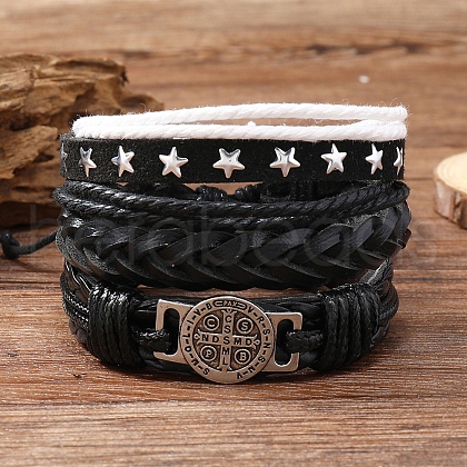 Braided Imitation Leather Cord Bracelets for Men PW-WG8BEF8-06-1