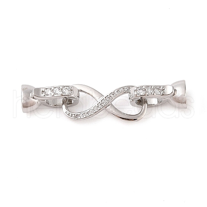 Rack Plating Brass Micro Pave Clear Cubic Zirconia Fold Over Clasps KK-S384-07P-1