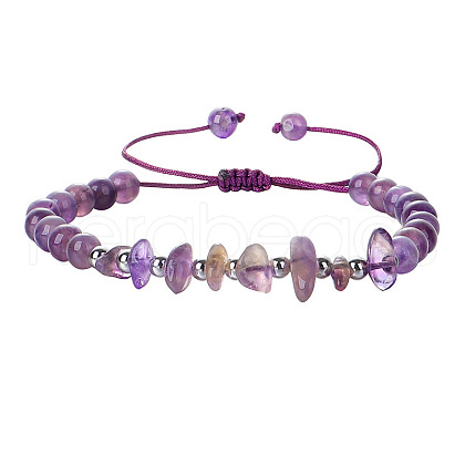 Natural Amethyst Round Beads & Chips Braided Bead Bracelets for Women Men MK7724-9-1