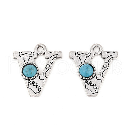 Synthetic Turquoise & Alloy Pendants PALLOY-H146-01AS-V-1