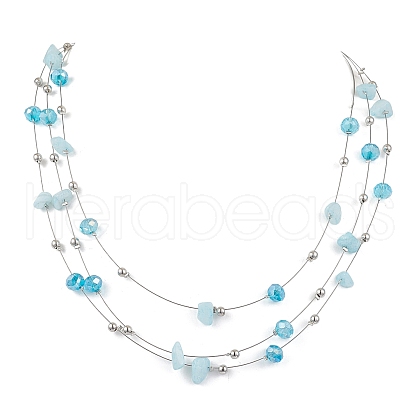 Natural White Jade 3 Layer Necklaces NJEW-JN05051-1