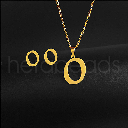 Golden Stainless Steel Initial Letter Jewelry Set IT6493-2-1
