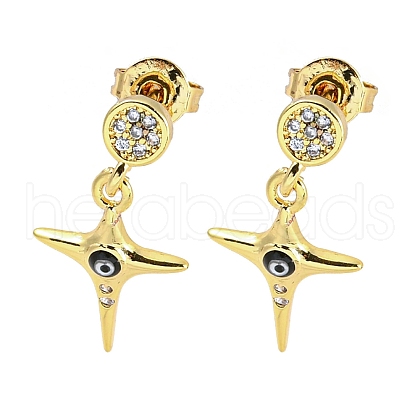 Star Real 18K Gold Plated Brass Dangle Stud Earrings EJEW-L269-107G-02-1