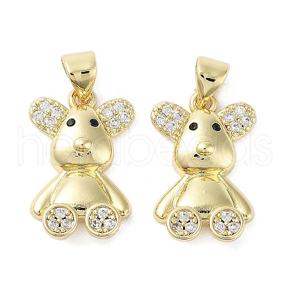 Rack Plating Bear Brass Micro Pave Cubic Zirconia Pendants KK-E102-06G-02-1