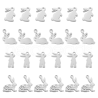 SUNNYCLUE 24Pcs 4 Style 201 Stainless Steel Bunny Charms STAS-SC0003-43-1