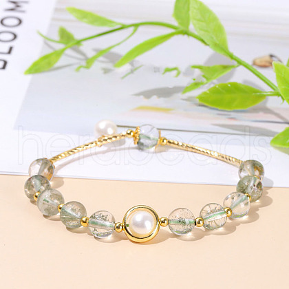 Natural Lodolite Quartz Round Beads Stretch Bracelets WG049BD-03-1