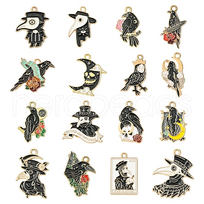 16Pcs 16 Styles Alloy Enamel Pendants ENAM-YW0004-93-1