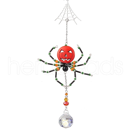 Glass & Synthetic Turquoise Beaded Spider Hanging Ornaments HJEW-TA00186-1