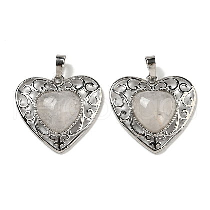 Natural Quartz Crystal Rock Crystal Peach Love Heart Pendants G-G158-01K-1