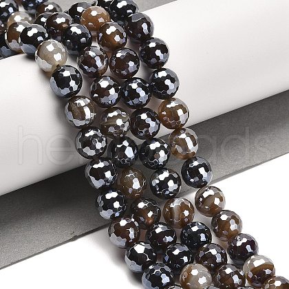 Electroplated Natural Agate Round Beads Strands G-L598-A01-03B-1