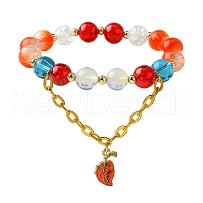 Crackle Baking Painted Glass & Transparent  Glass Beaded Stretch Bracelets BJEW-JB10744-1