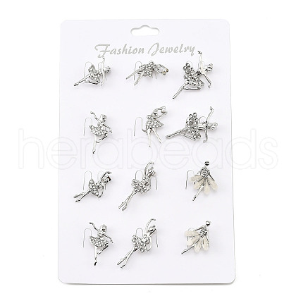 12Pcs 12 Styles Ballet Dancer Alloy Rhinestone Brooches for Backpack Clothes JEWB-A033-05P-1