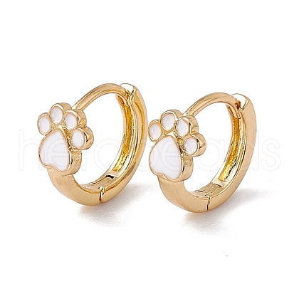 Enamel Bear Paw Print Hoop Earrings EJEW-P207-01G-02-1