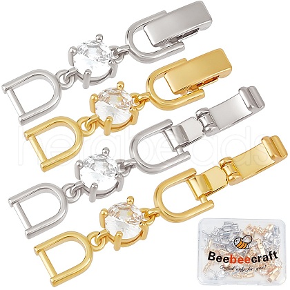 Beebeecraft 2 sets 2 Colors Extender Clasps Brass Micro Pave Cubic Zirconia Fold Over Extension Clasps FIND-BBC003-55A-1