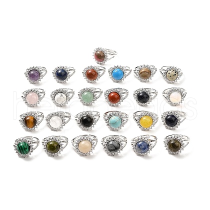 Natural & Synthetic Gemstone Adjustable Rings RJEW-P043-02P-1