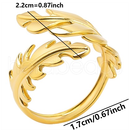 Stainless Steel Leaf Open Cuff Ring for Unisex AQ9593-2-1