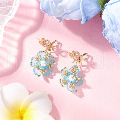 Flower Handmade Glass Seed Beads Dangle Stud Earrings EJEW-MZ00471-05-1