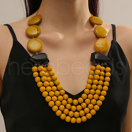 Bohemian Resin Round Beaded Chunky Necklaces for Women FS-WGA6DA1-01-1