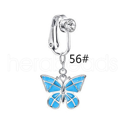 304 Stainless Steel Pave Clear Cubic Zirconia and Enamel Butterfly Dangle Clip on Belly Rings FS-WGD716D-06-1