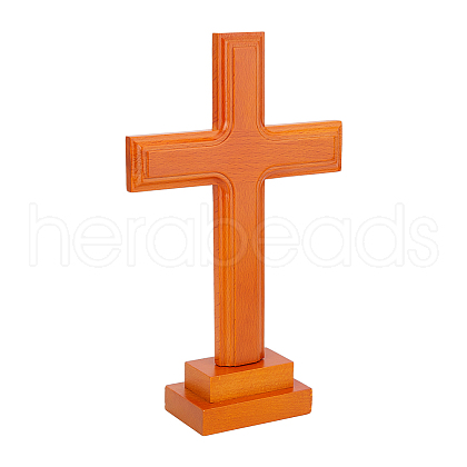 Pine Wood Cross Display Decorations AJEW-WH0083-30B-1