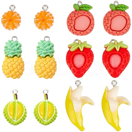 SUNNYCLUE 36Pcs 6 Styles Fruits Opaque Resin Pendants RESI-SC0003-36-1