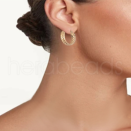 1Pair 201 Stainless Steel Leaf Wrap Hoop Earrings with 304 Stainless Steel Pin for Women EJEW-LP0011-01-1