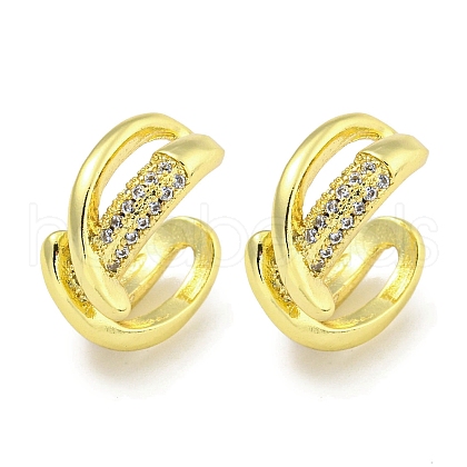 Brass Micro Pave Clear Cubic Zirconia Cuff Earrings EJEW-C104-071G-1