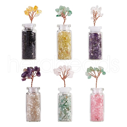 6Pcs 6 Style Natural Gemstone Chip Money Tree Display Decorations DJEW-SZ0001-07-1