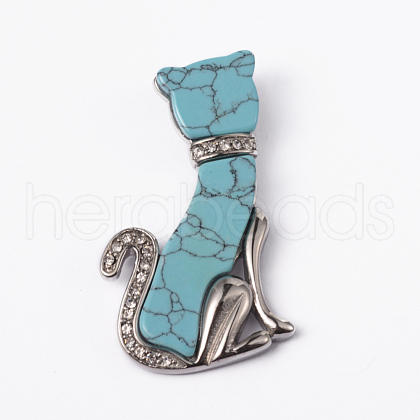 Synthetic Turquoise Kitten Pendants STAS-L184-033-1