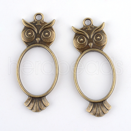 Rack Plating Alloy Owl Open Back Bezel Pendants PALLOY-S047-15F-FF-1