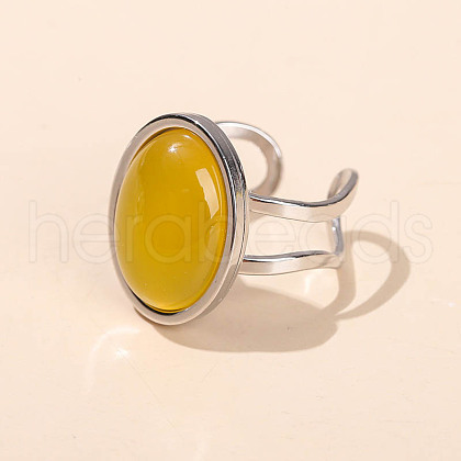 304 Stainless Steel & Natural Yellow Agate Cuff Rings FS-WGDE3F0-04-1