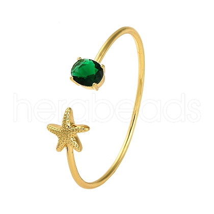 Starfish Rack Plating Brass Cuff Bracelets for Women BJEW-M040-04G-1