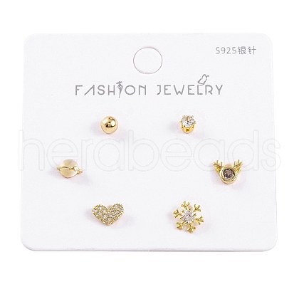 6 Pcs Brass Mirco Pave Clear Cubic Zirconia Ear Studs EJEW-S218-01G-01-1