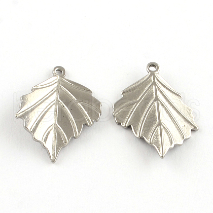 Tarnish Resistant 304 Stainless Steel Leaf Pendants STAS-S040-08P-1