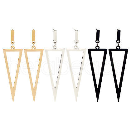 ANATTASOUL 3 Pairs 3 Colors Alloy Hollow Out Triangle Dangle Stud Earrings for Women EJEW-AN0003-03-1