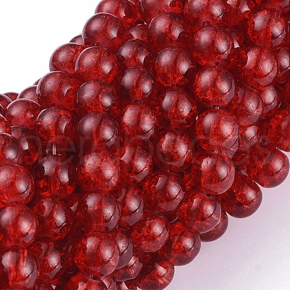 Red Crackle Glass Round Beads Strands X-CCG-Q001-8mm-13-1