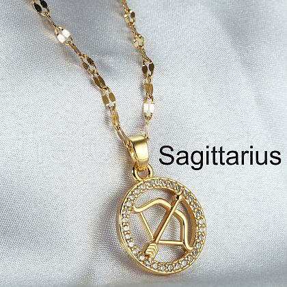 Twelve Constellation Alloy Crystal Rhinestone Pendant Necklaces for Women WG8B703-09-1